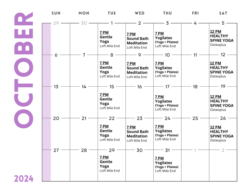 Yoga with Paulina schedule october